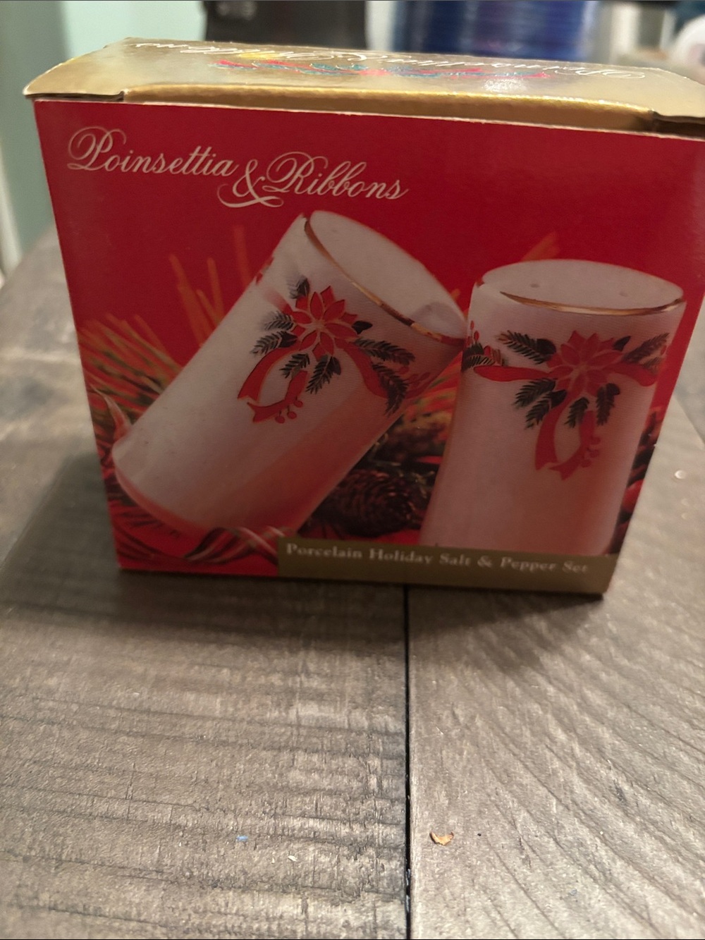 Poinsettia & Ribbons Porcelain Holiday Salt and Pepper Shakers - White/Red